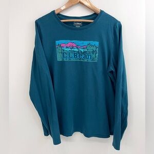 L.L. Bean Teal Long Sleeve Shirt Mountain Graphic Size L